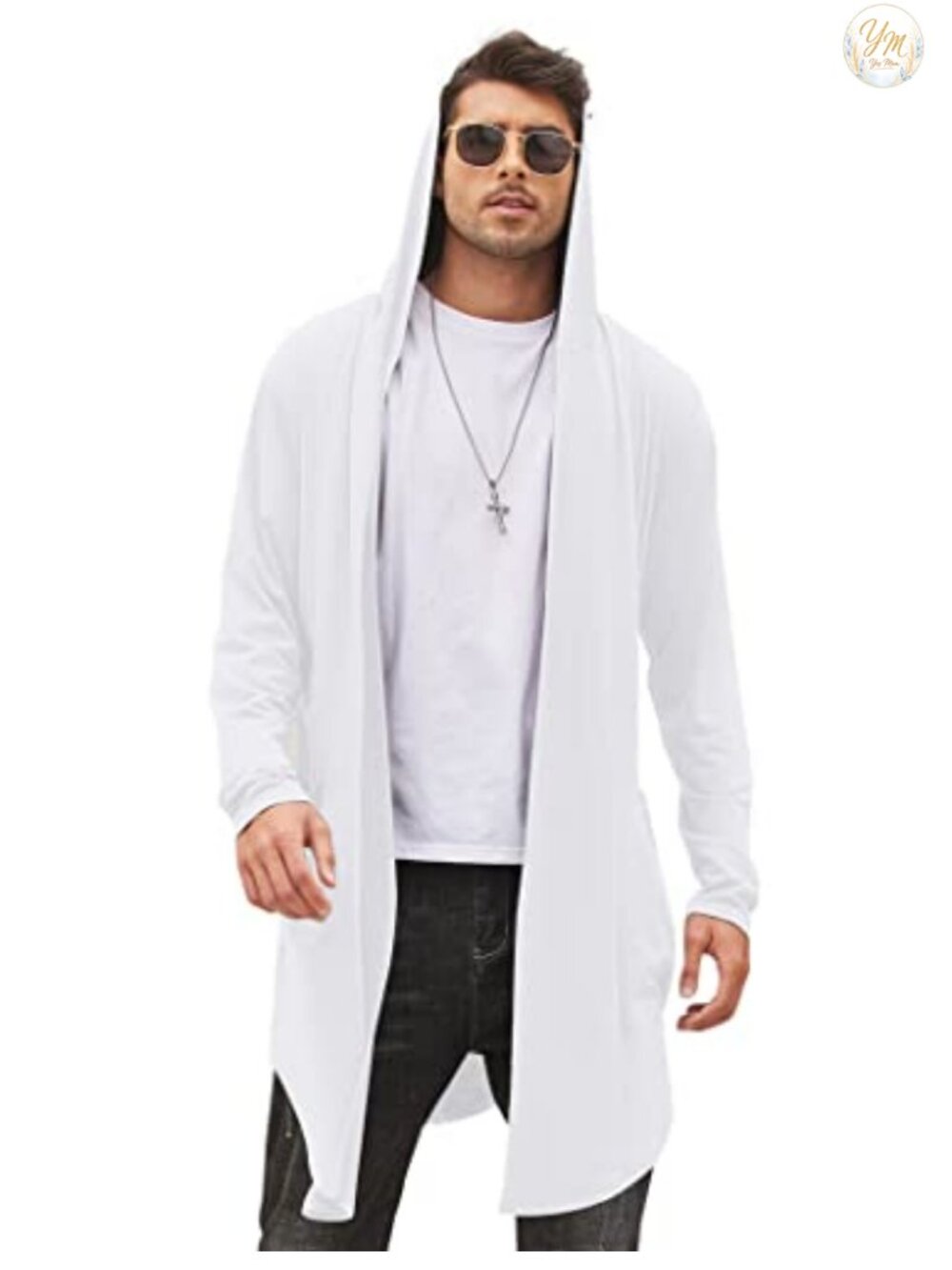 Men's Long Hooded Cardigan Shawl Collar Lightweight Cape Cloak